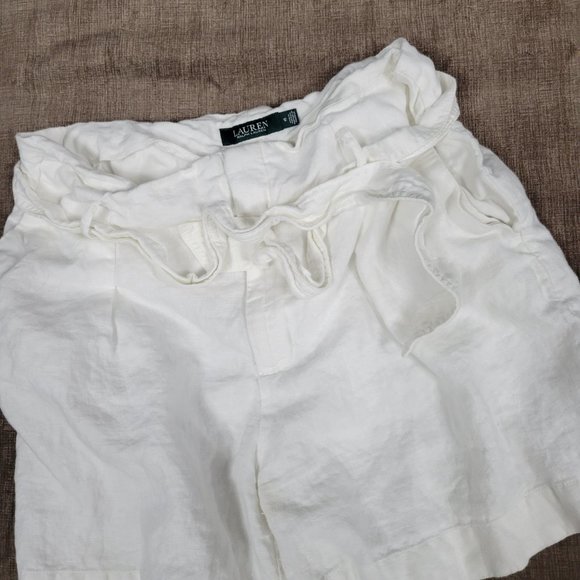 Lauren Ralph Lauren 100% Linen White Shorts With Tie Belt Size 12 - Picture 8 of 10